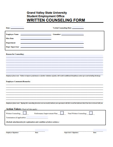 written counseling form template