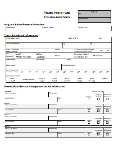 youth participant registration form template