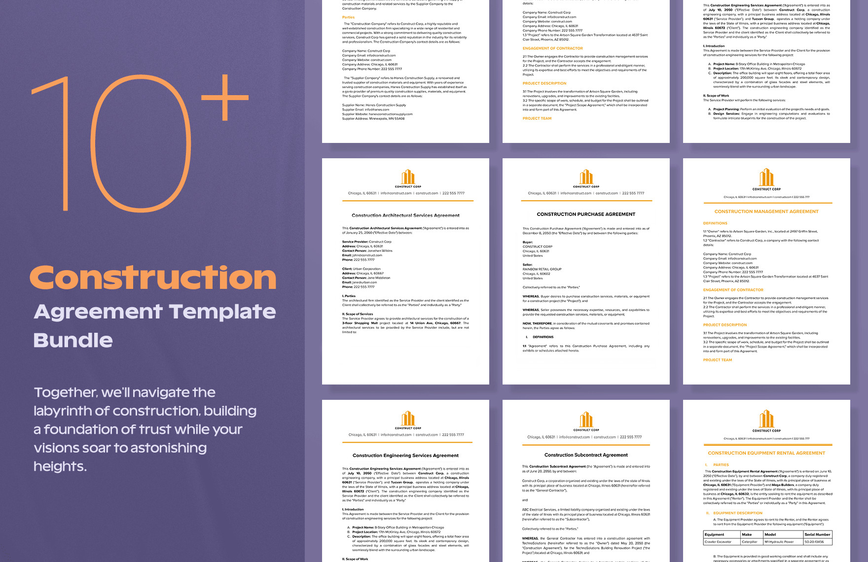 10 construction agreement template bundle