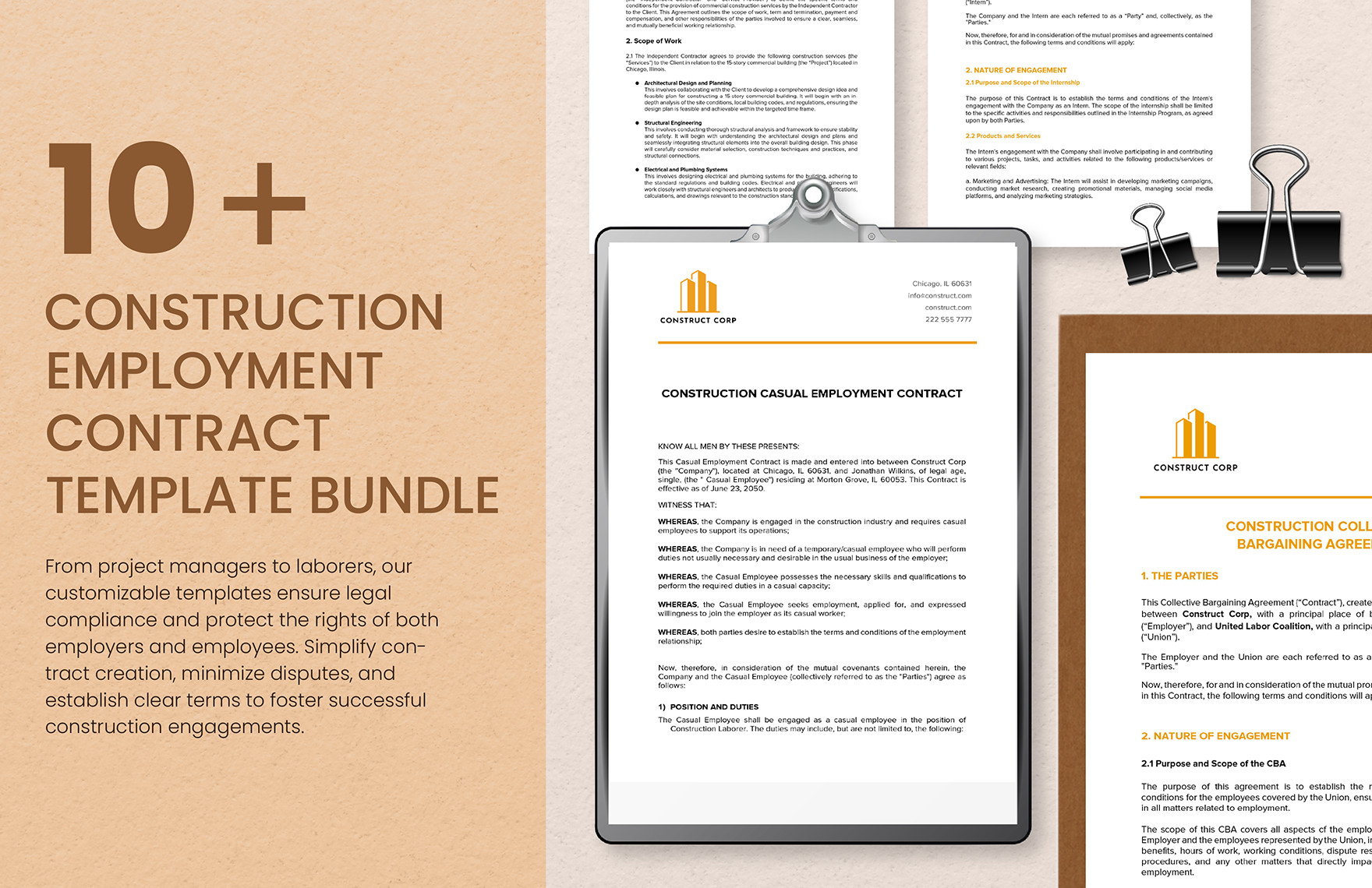 10 construction employment contract template bundle
