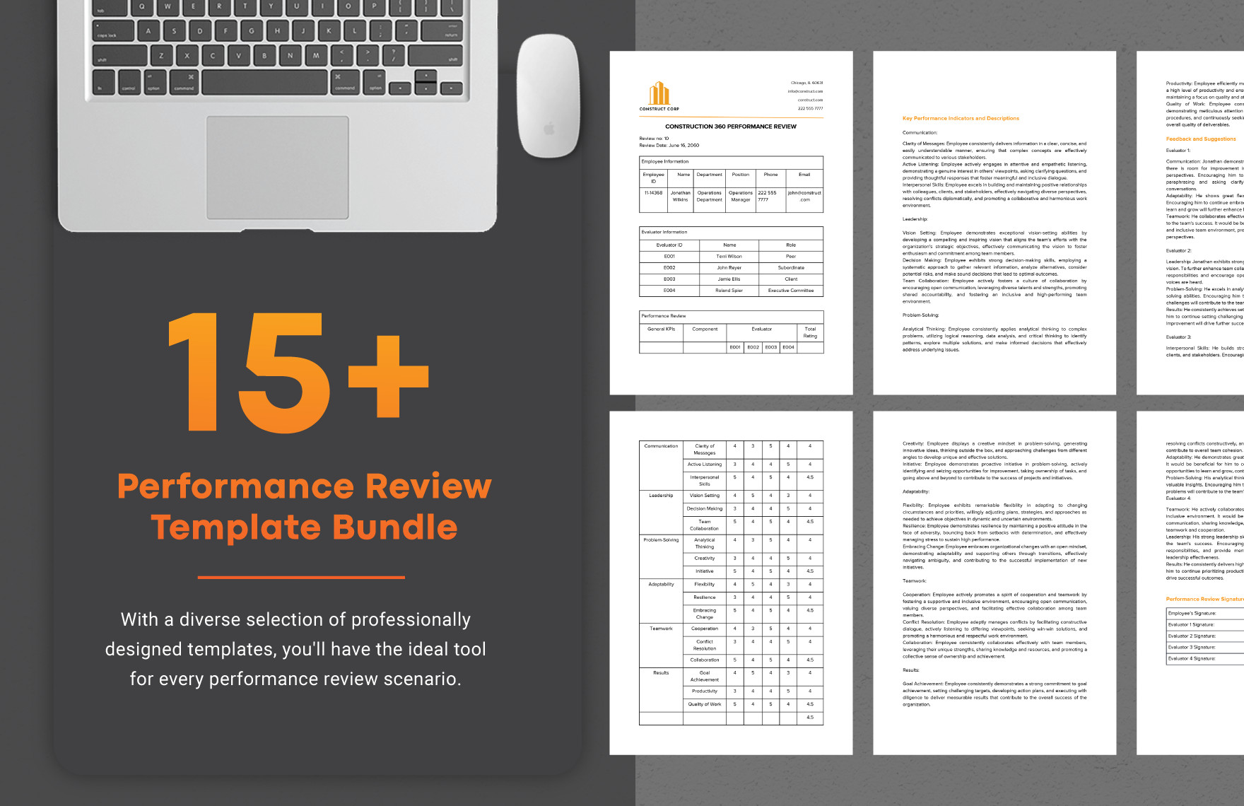 15 construction performance review template bundle