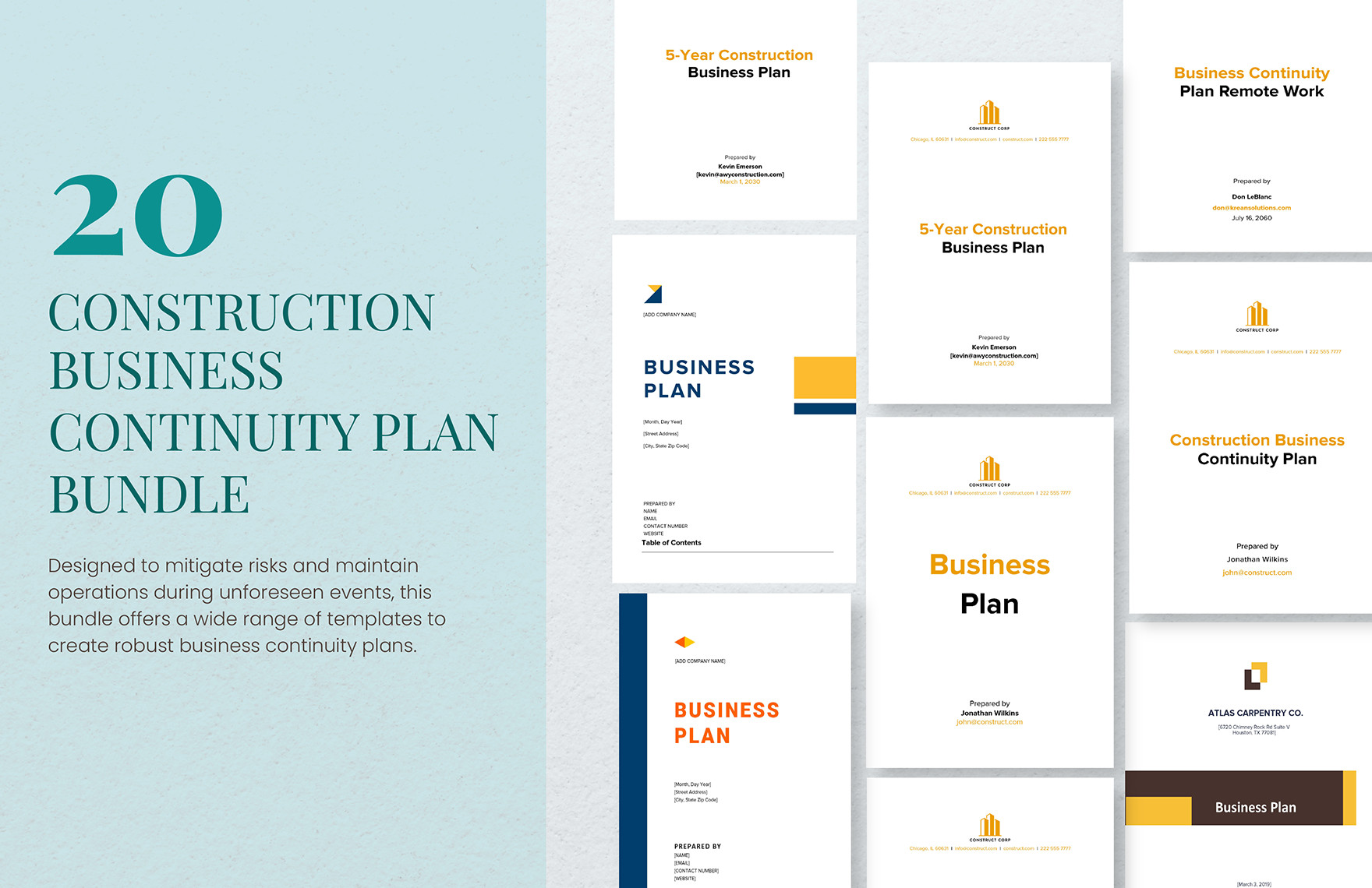 20 construction business continuity plan bundle