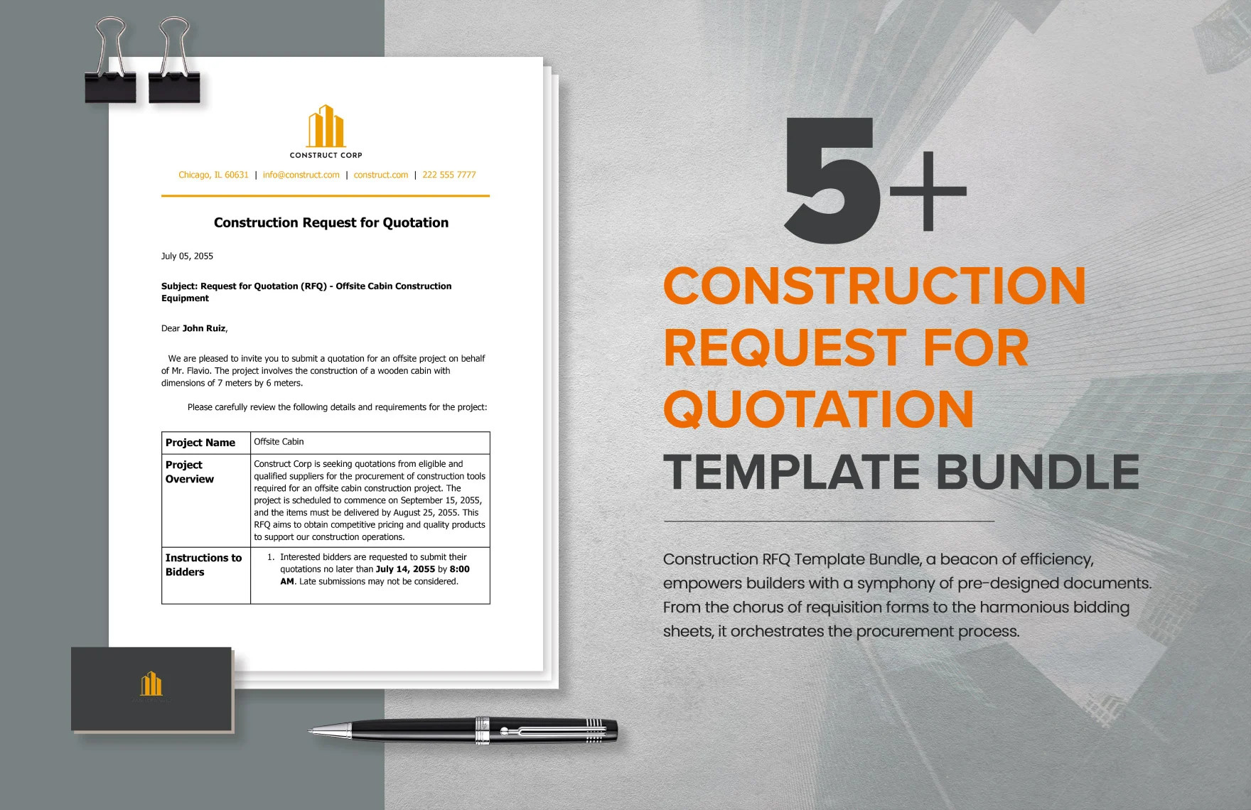 5 construction request for quotation template bundle