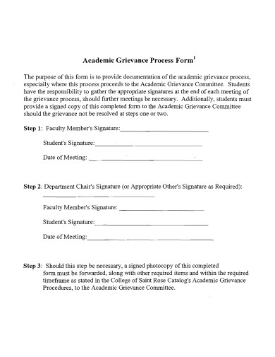 academic grievance process form template
