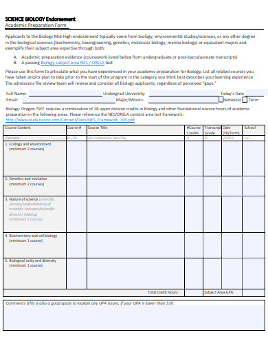 academic preparation form template