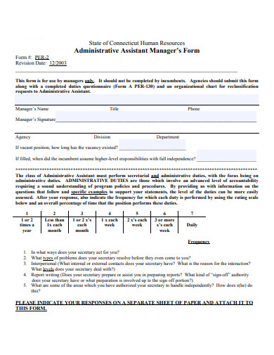 administrative assistant managers form template
