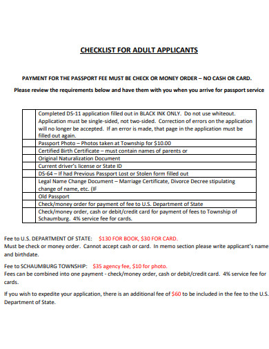 adult applicants checklist template
