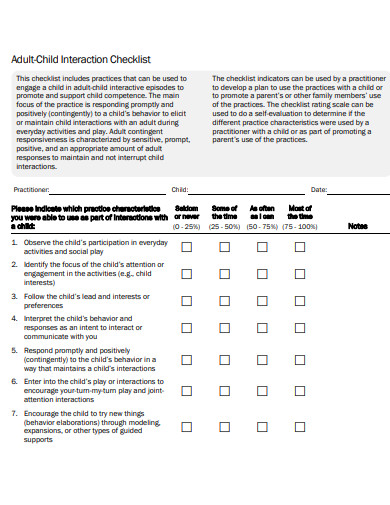 adult child interaction checklist template