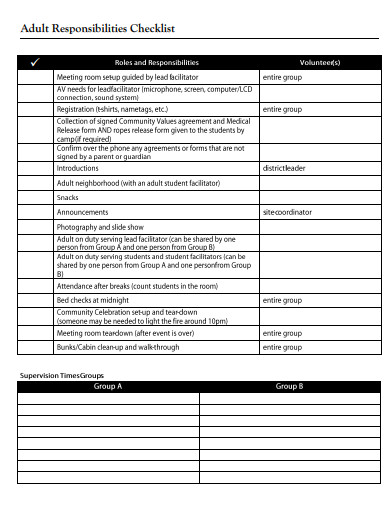 adult responsibilities checklist template