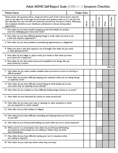 adult symptom checklist template