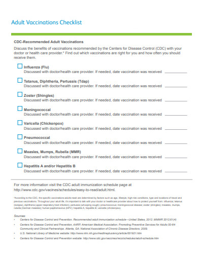 adult vaccinations checklist template