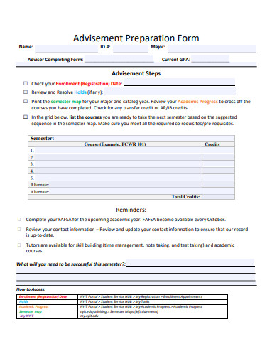 advisement preparation form template