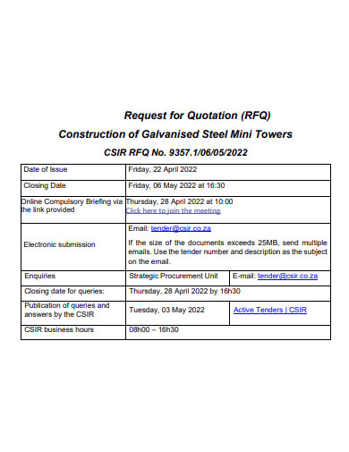 basic construction request for quotation template