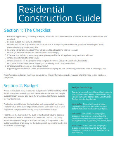 basic residential construction budget template