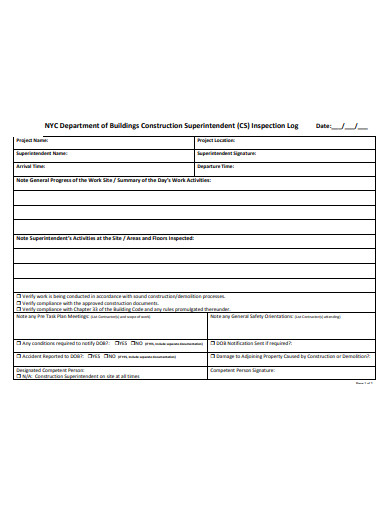 buildings construction superintendent inspection log template