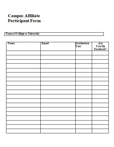campus affiliate participant form template