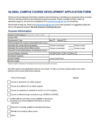 campus course development application form template