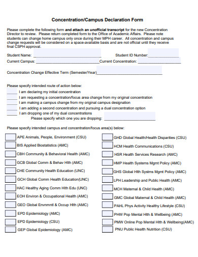 campus declaration form template