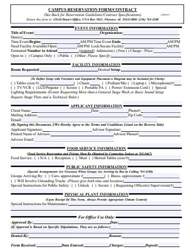 campus reservation form template