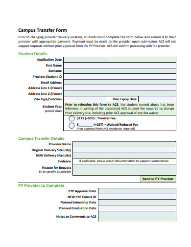 campus transfer form template