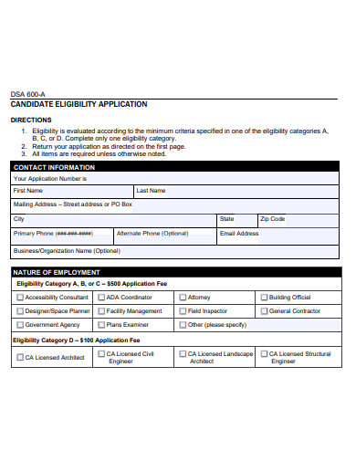 candidate eligibility application template