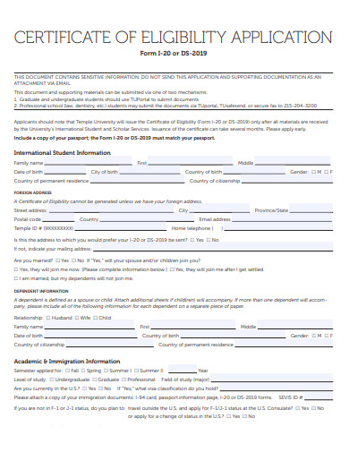 certificate of eligibility application template
