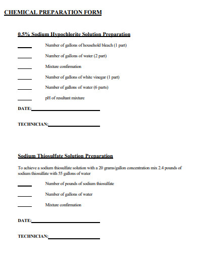 chemical preparation form template