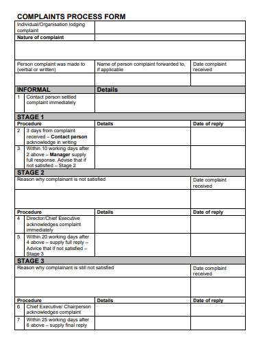 complaints process form template
