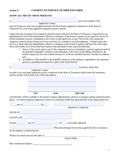 consent to service of process form template