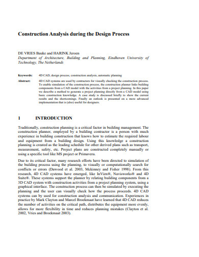 construction analysis design process template