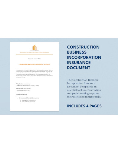 construction business incorporation insurance document