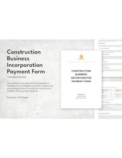 construction business incorporation payment form template
