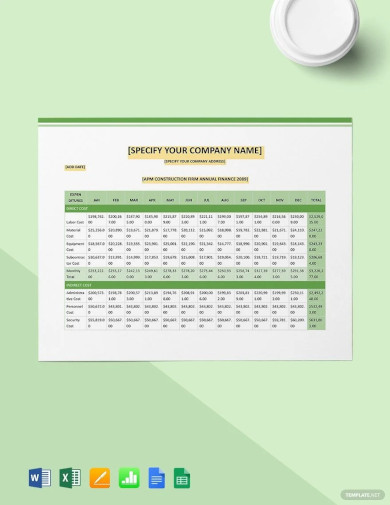 construction company annual financial tracking template