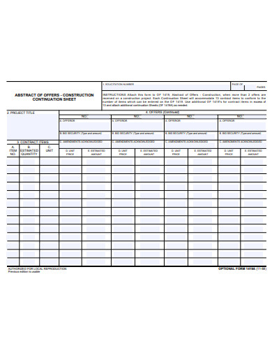 construction continuation sheet template