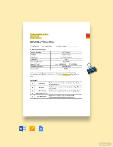 construction employee appraisal form template