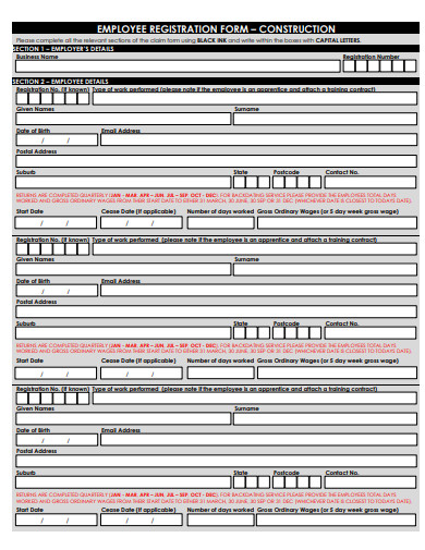 construction employee registration form template