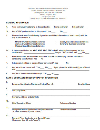 construction employment report contract template