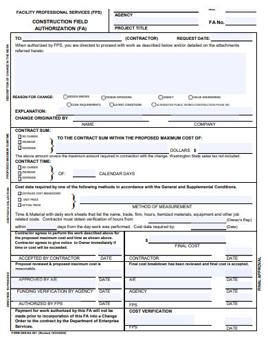 construction field authorization template