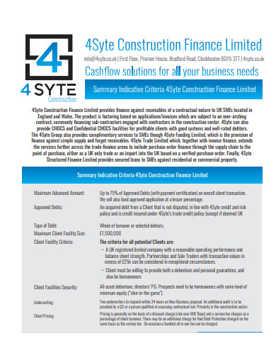 construction finance limited template
