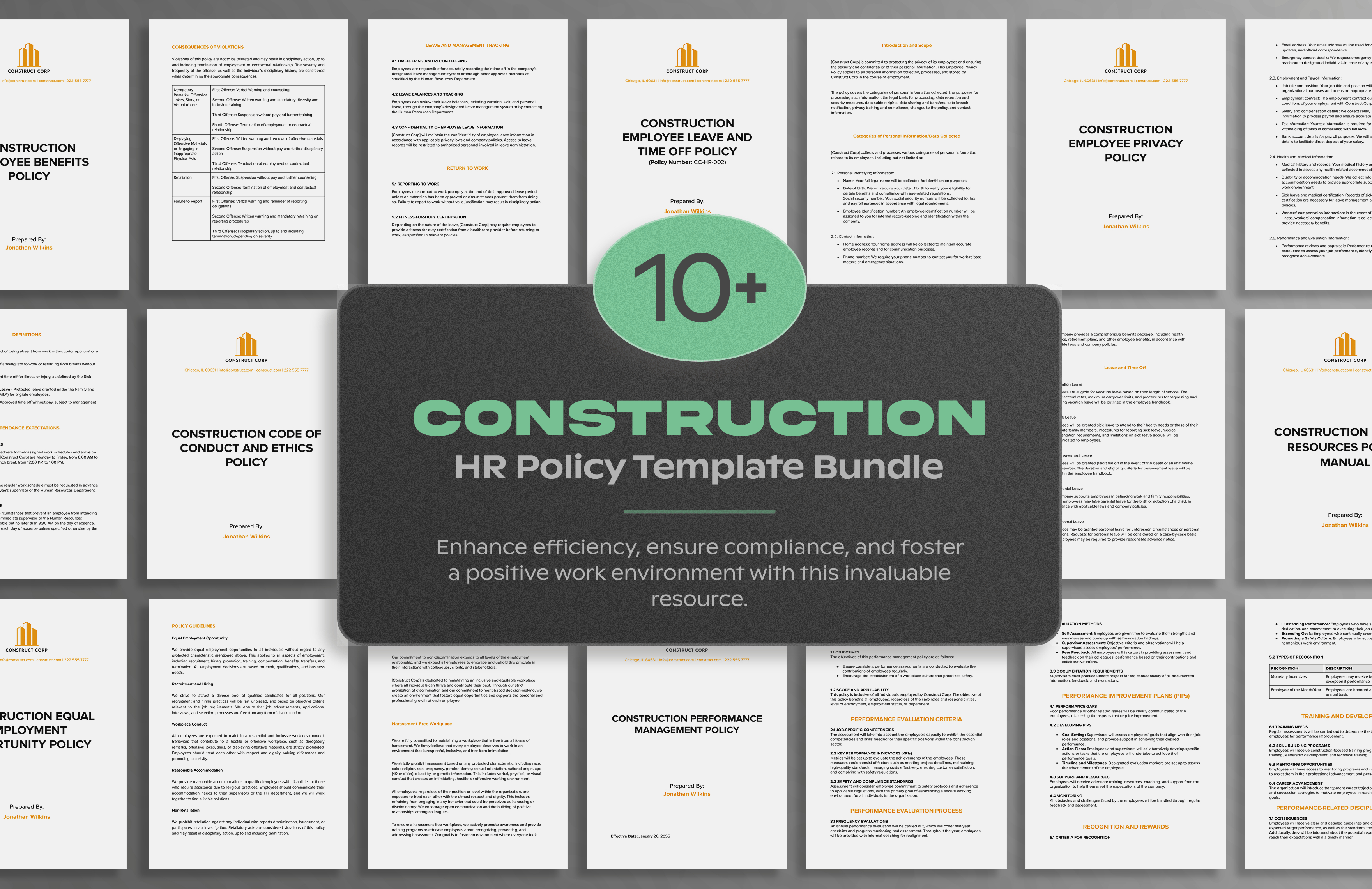 construction hr policy template bundle