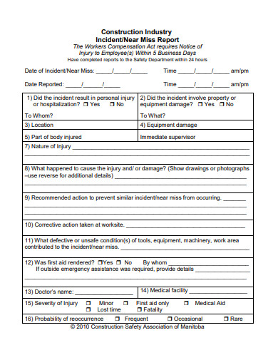 construction industry incident report template