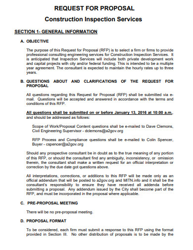 construction inspection services request for proposal template