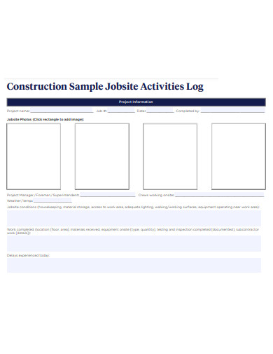 construction jobsite activities log template