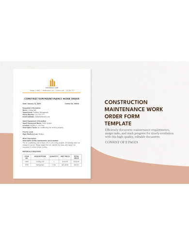 construction maintenance work order form template