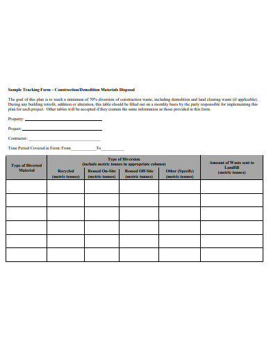 construction materials disposal tracking form template