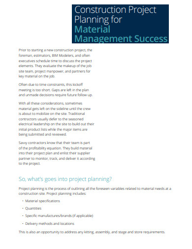 construction planning for material management success template
