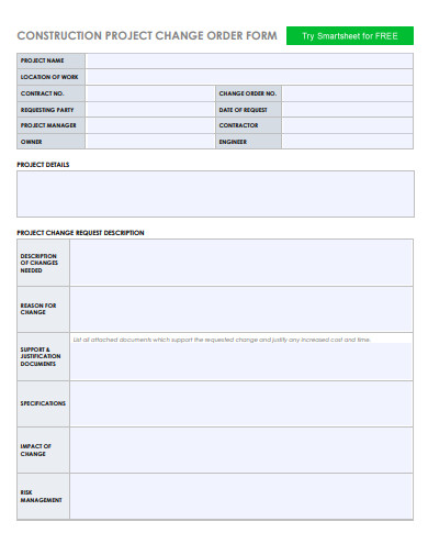 construction project change order form template