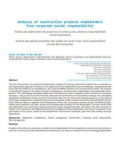construction projects stakeholders analysis template