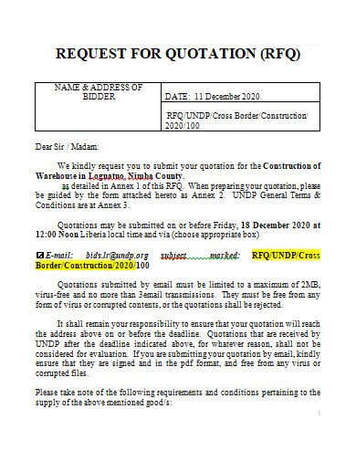 construction request for quotation in doc