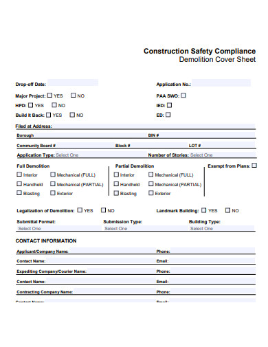 construction safety compliance demolition cover sheet template